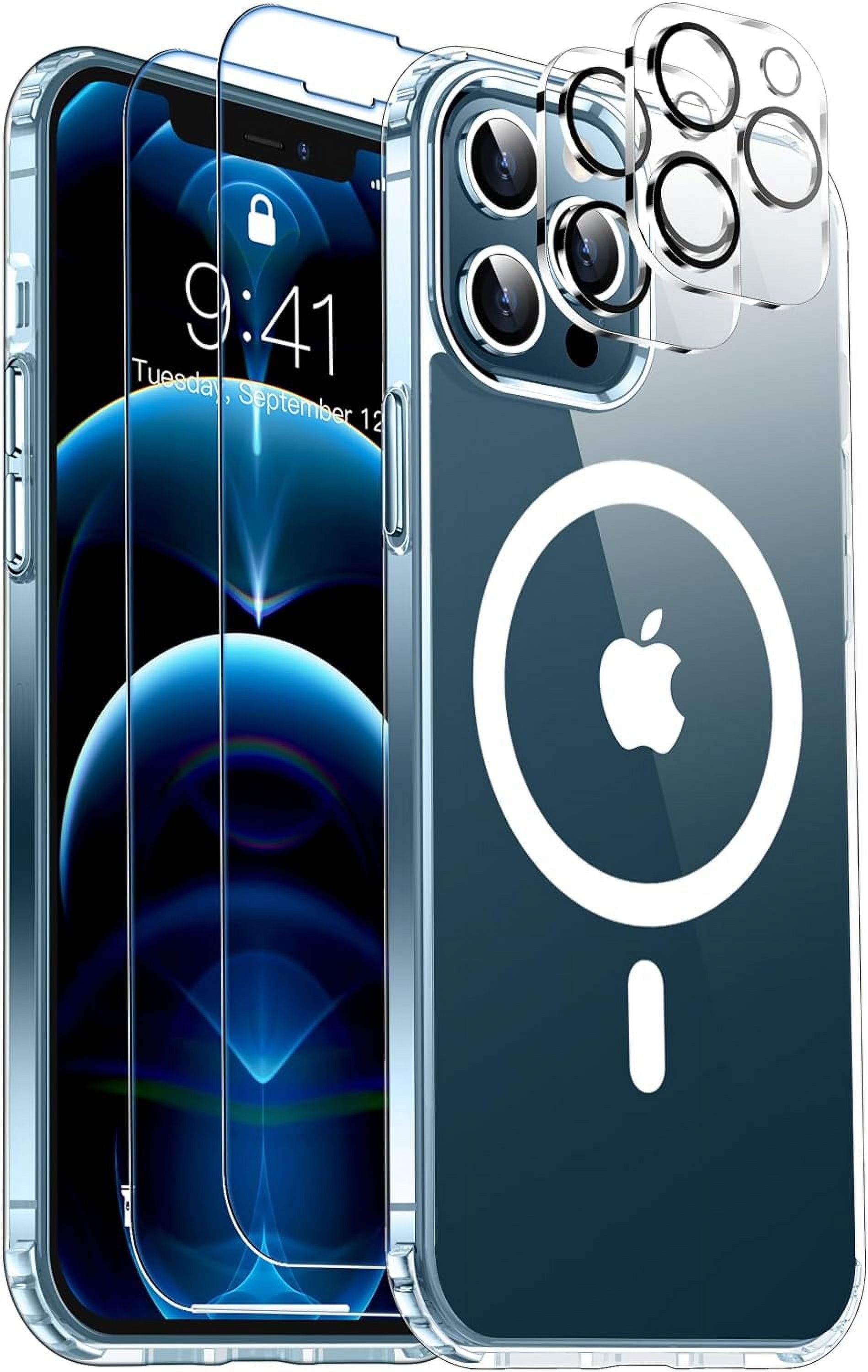 Entronix Bundle Compatible with iPhone 13 Pro Max - [Magnetic] Clear Case, 2 Clear Screen Protectors & 2 Camera Lens Protectors
