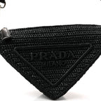Yarn Raffia Effect Crochet Triangle Shoulder Bag Black