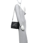 Crocodile Accordion Flap Shoulder Bag Black