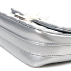 Metallic Lambskin Quilted Mini Maxi CC Flap Argent