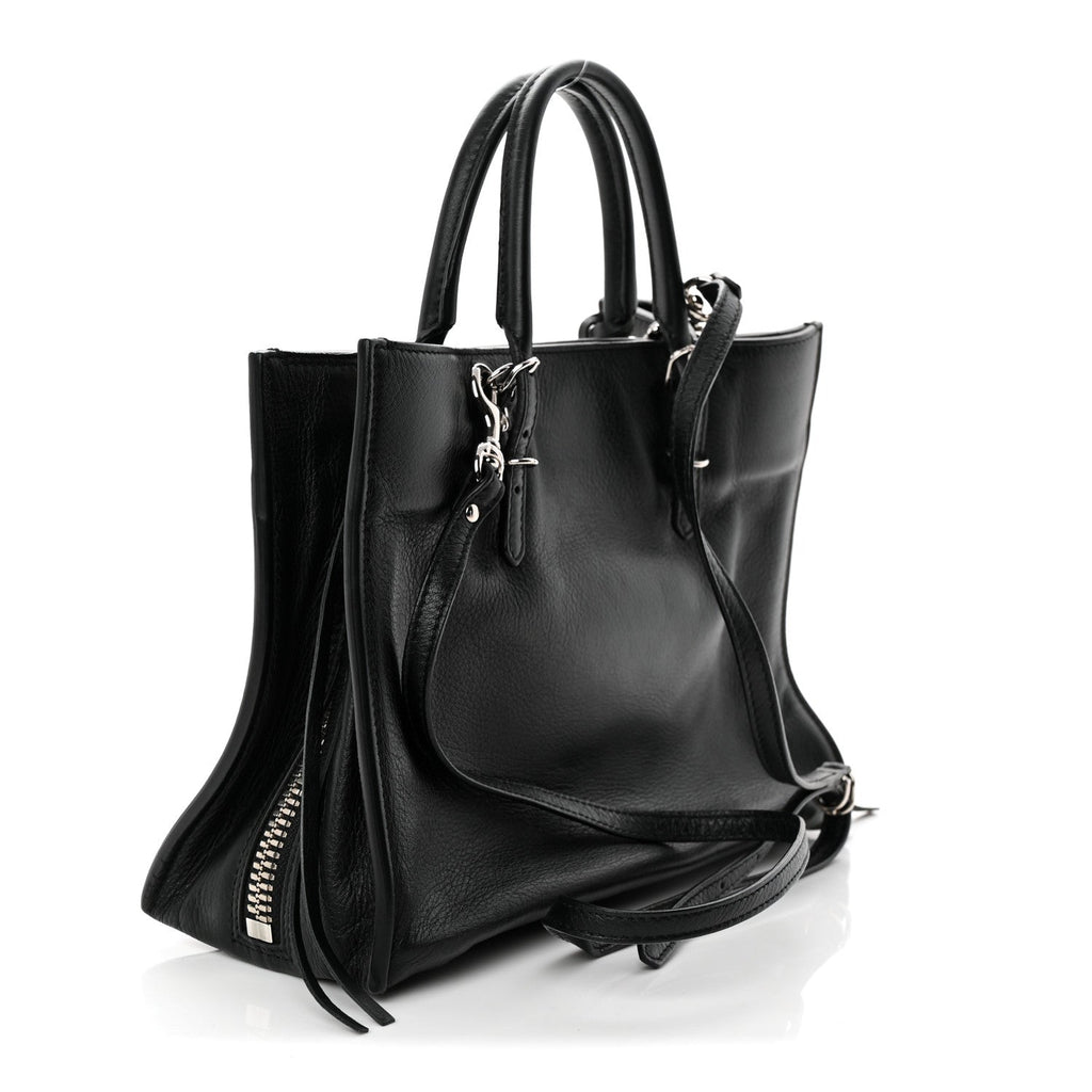 Grained Calfskin Papier Mini A4 Zip Around Tote Black