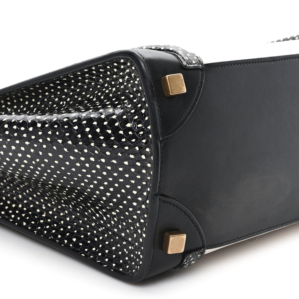 Polka Dot Snakeskin Smooth Calfskin Micro Luggage Black White