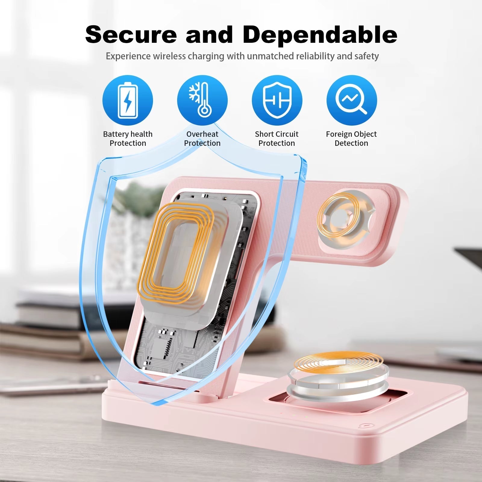 3-in-1 Magnetic Wireless Charging Dock Station with 15W Fast Charging for iPhone 15/14/13/8, Apple Watch, and AirPods