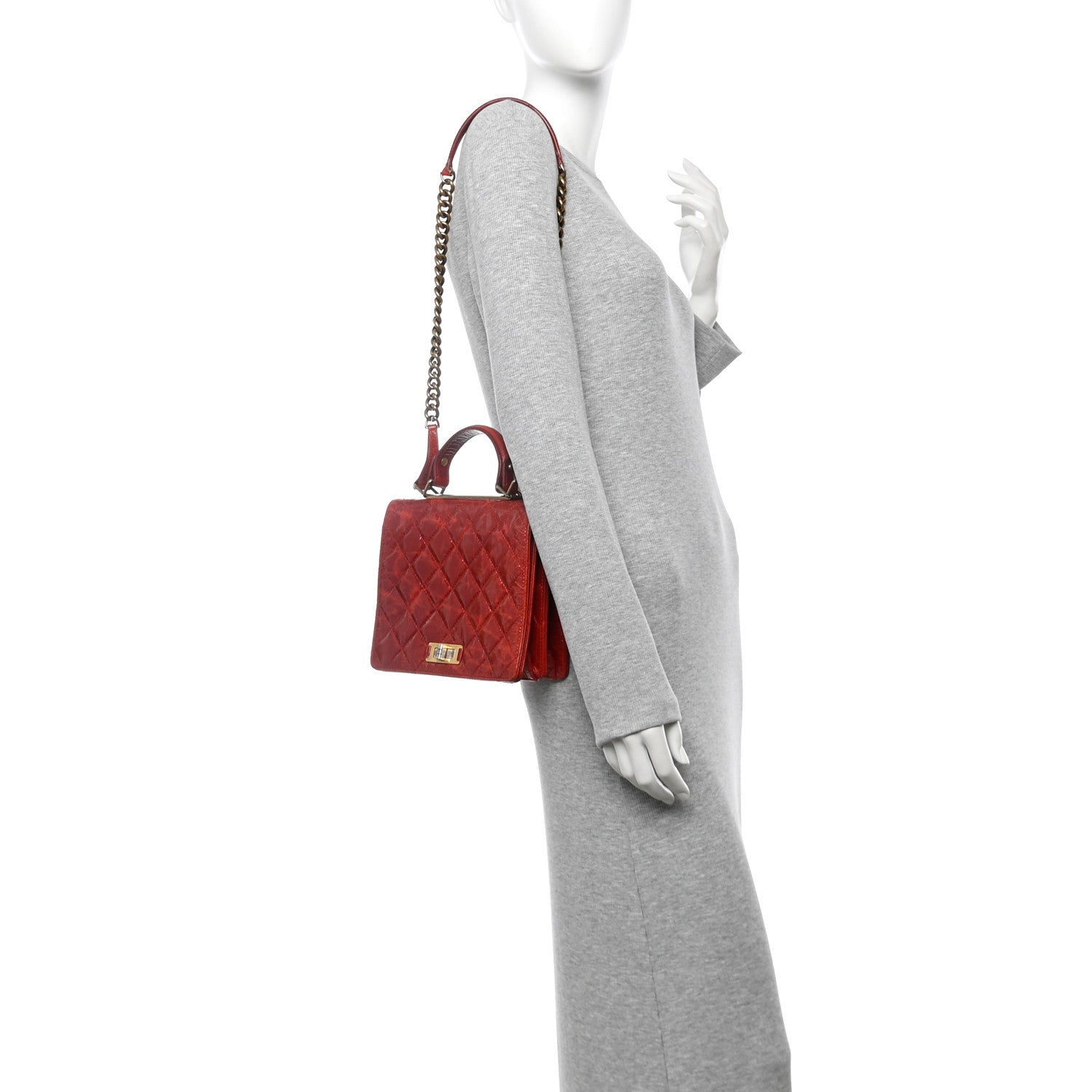 Glazed Calfskin Quilted Rita Top Handle Flap Red