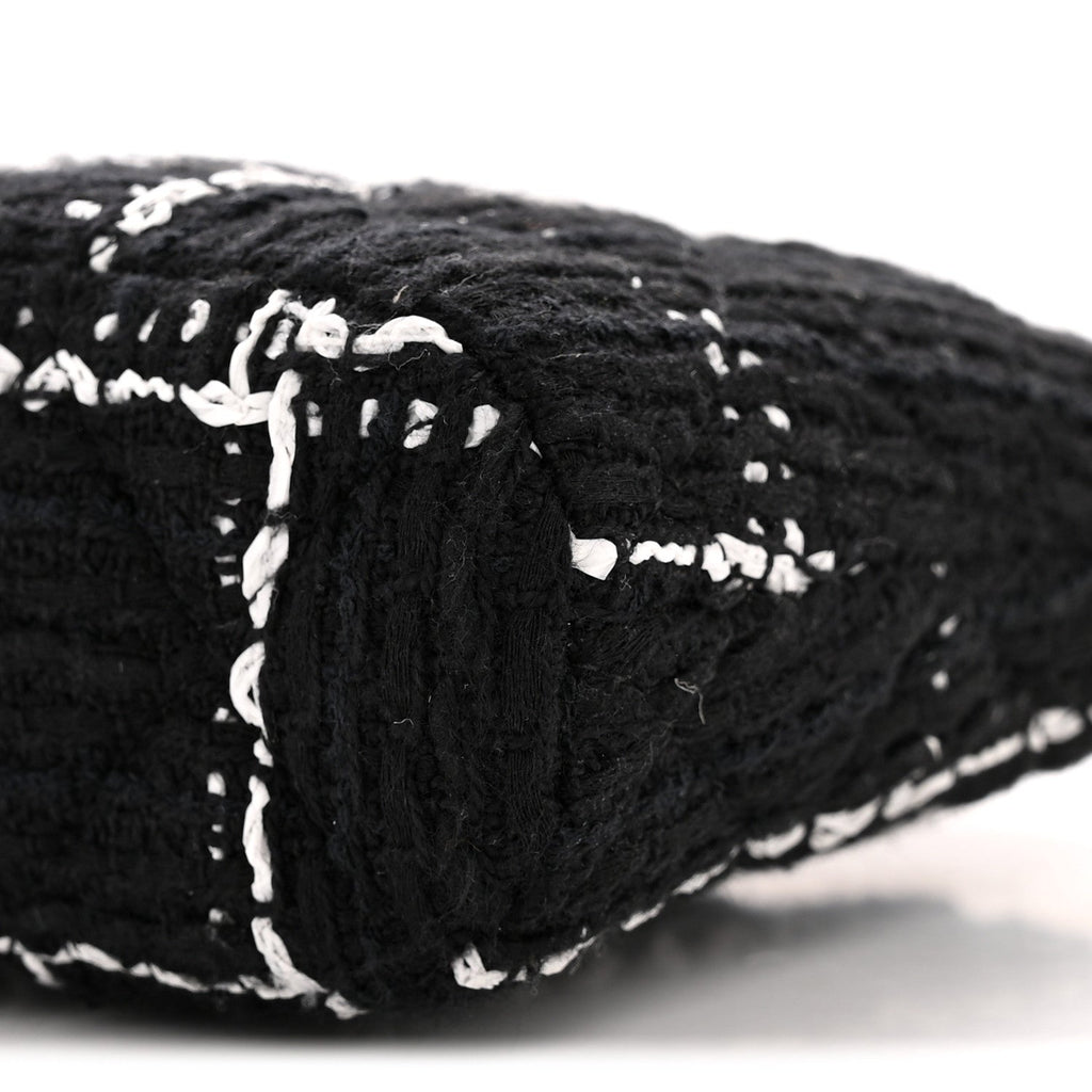 Tweed Quilted Mini Clutch With Chain Black White
