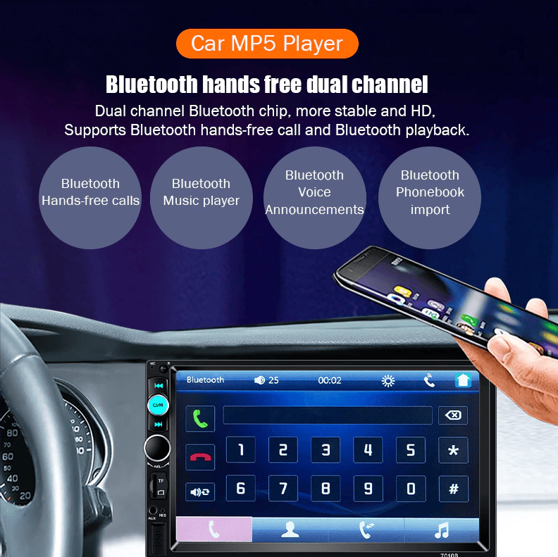7" Double 2 DIN Car MP5 Player Bluetooth Touch Screen Stereo Radio With Camera