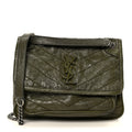 Crinkled Lambskin Matelasse Monogram Baby Niki Chain Satchel Seawood