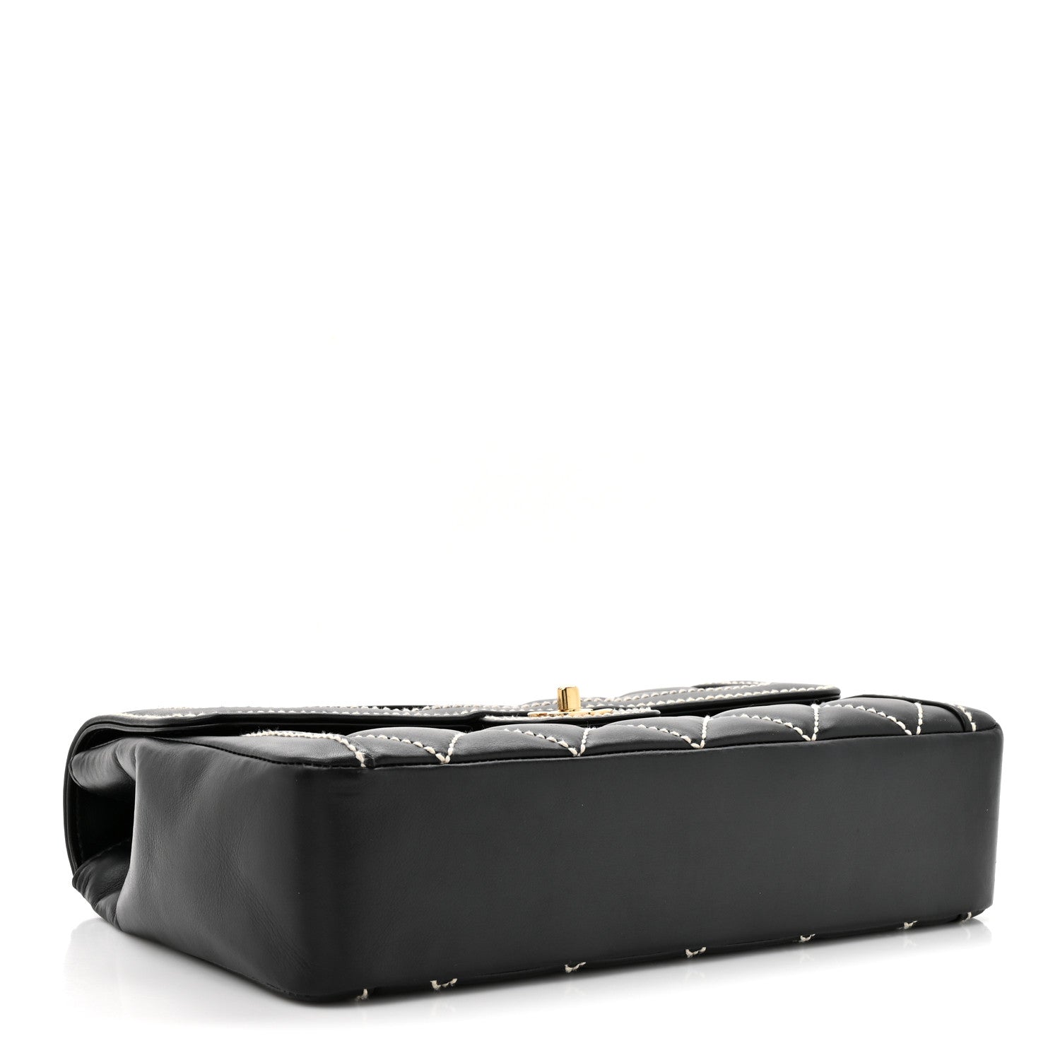 Calfskin Quilted Wild Stitch Large Top Handle Flap Black