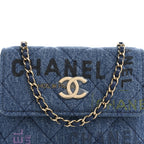 Denim Quilted Denim Mood Clutch With Chain Blue Multicolor