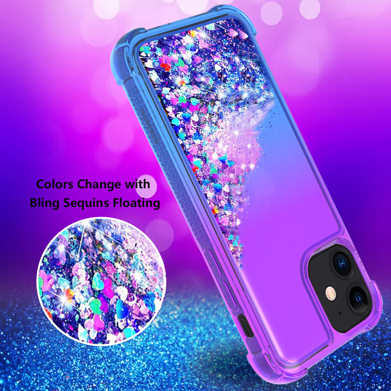Shiny Flowing Glitter Liquid Bumper Case For Apple Iphone 12 Mini In Purple