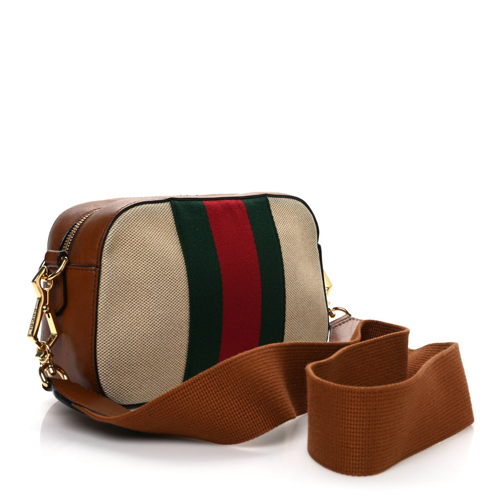Vintage Canvas Web Shoulder Bag Sand Cuir