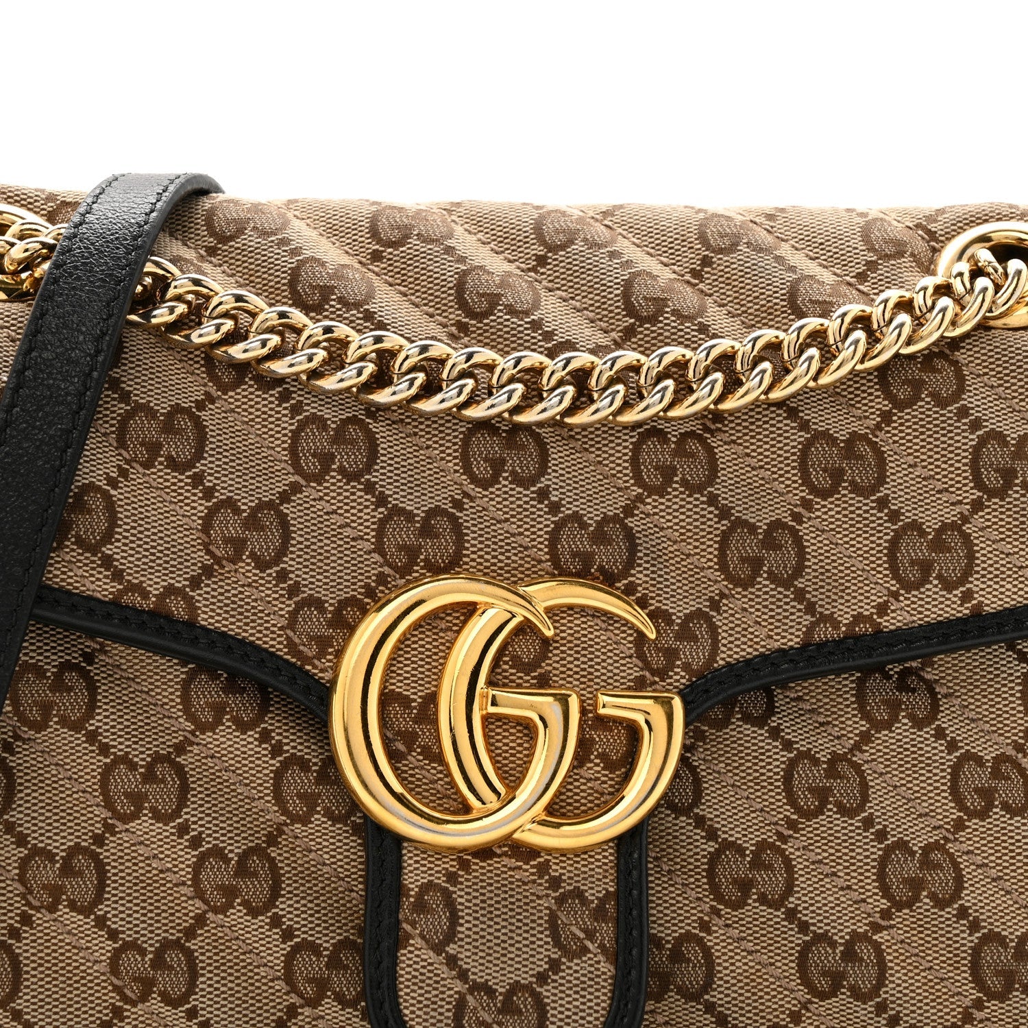 Monogram Matelasse Diagonal Small GG Marmont Shoulder Bag Beige Black