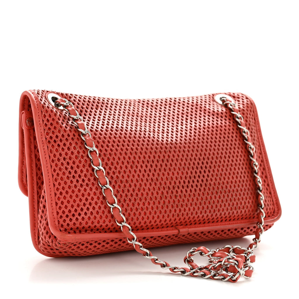 Perforated Calfskin Large Up In The Air Flap Red