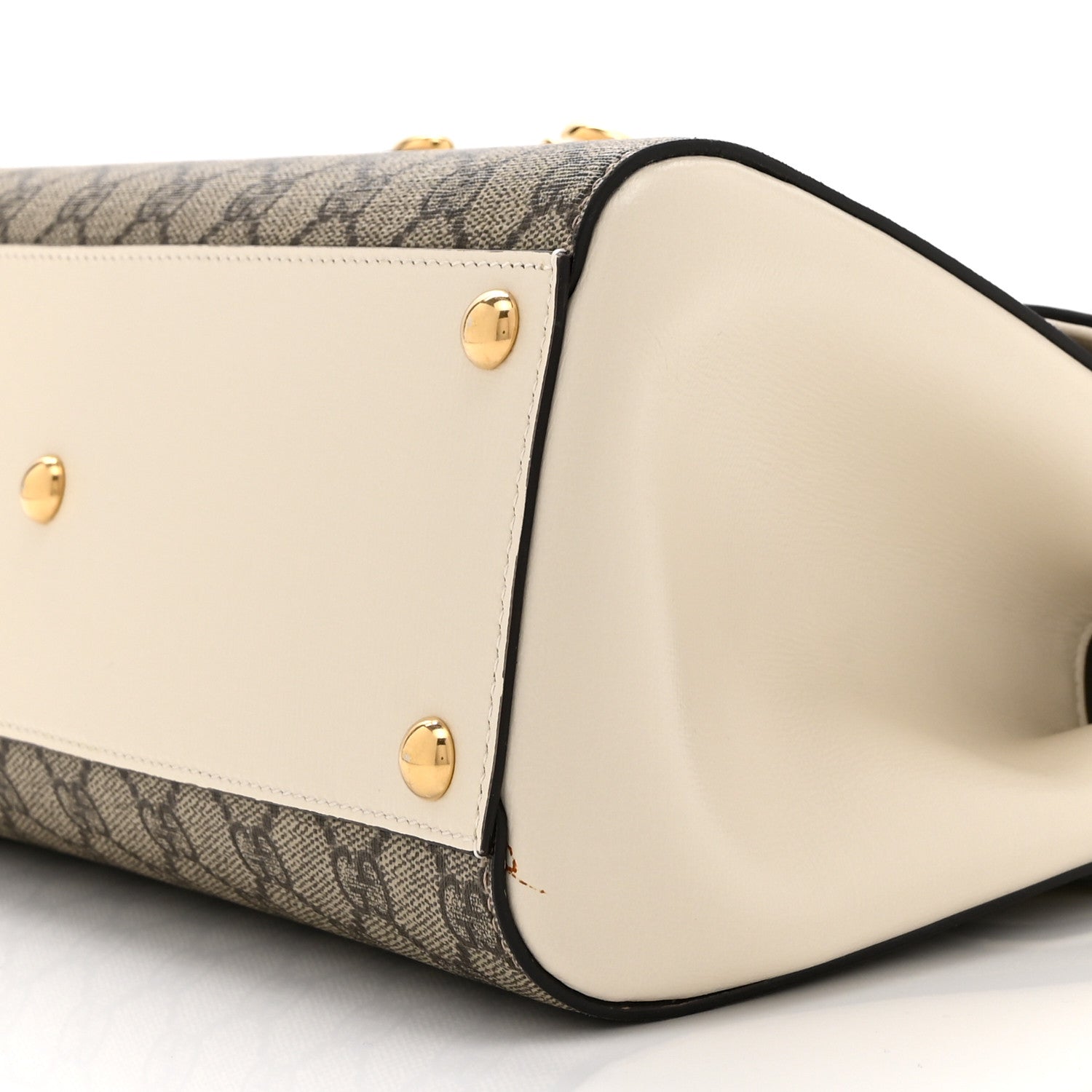 GG Supreme Monogram Calfskin Medium Horsebit 1955 Top Handle Bag Beige Ebony Mystic White
