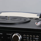 3-Speed Vinyl Turntable Home Stereo System with CD Player, Dual Cassette Player, Bluetooth, FM Radio & USB/SD Recording and Wired Shelf Speakers