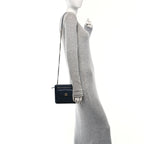 Lambskin Quilted Square Front Pocket Clutch With Chain Navy Blue