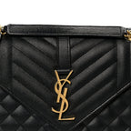 Grain De Poudre Textured Mixed Matelasse Triquilt Medium Monogram Satchel Black