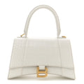 Calfskin Crocodile Embossed Small Hourglass Top Handle Bag White