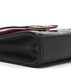Lambskin Quilted Bi-Color Top Handle Clutch With Chain Black Pink