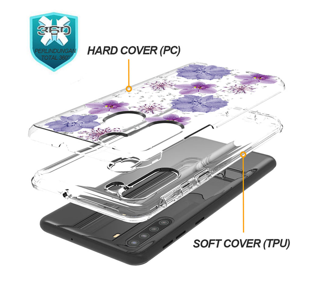 Pressed Dried Flower Design Phone Case For Samsung Galaxy A21 In Purple