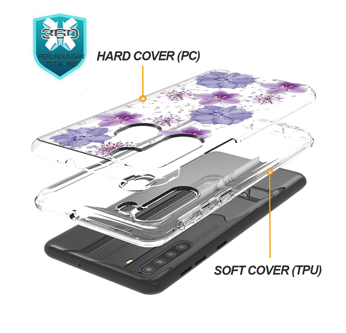 Pressed Dried Flower Design Phone Case For Samsung Galaxy A21 In Purple