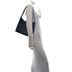 Hammered Calfskin Trifolio Shoulder Bag Navy