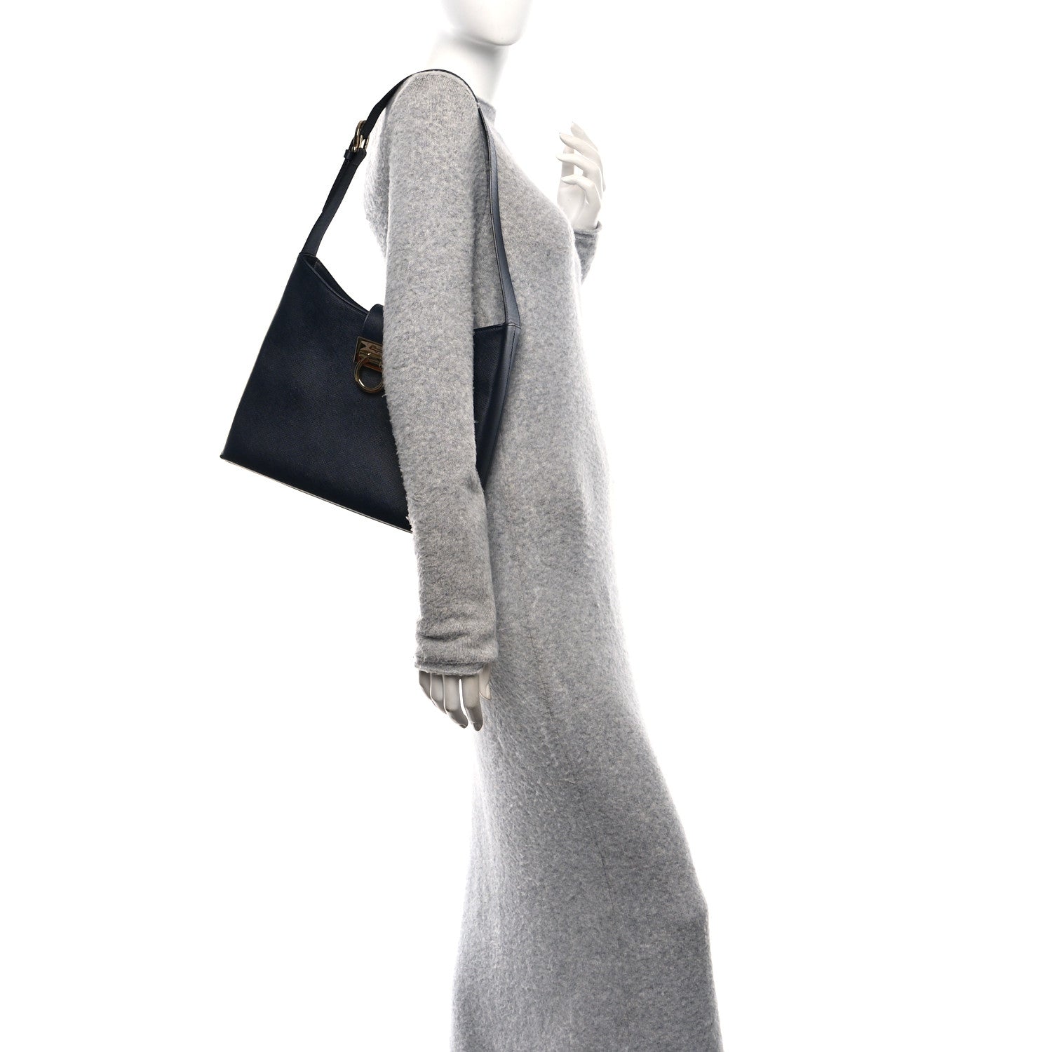 Hammered Calfskin Trifolio Shoulder Bag Navy