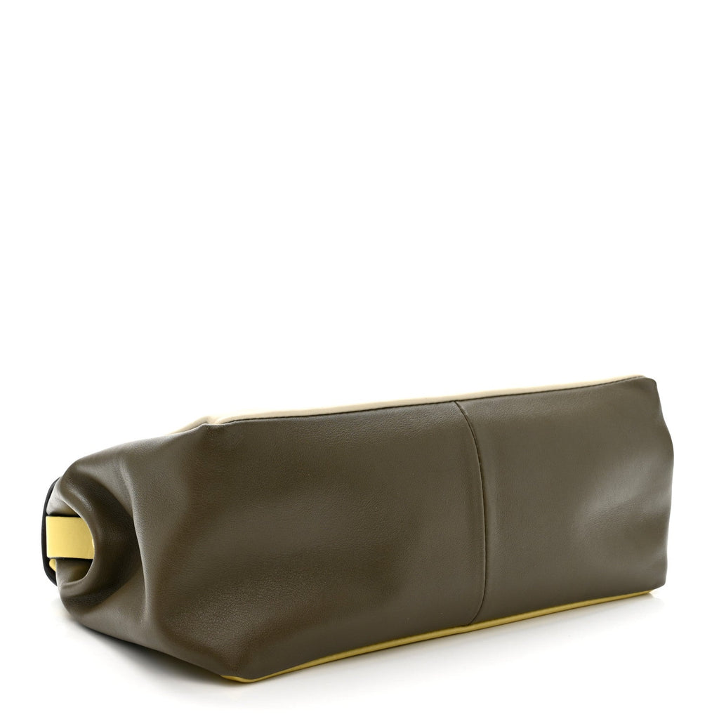 Calfskin Colorblock Mime Single Handle Bag Cream Burgundy Multicolor