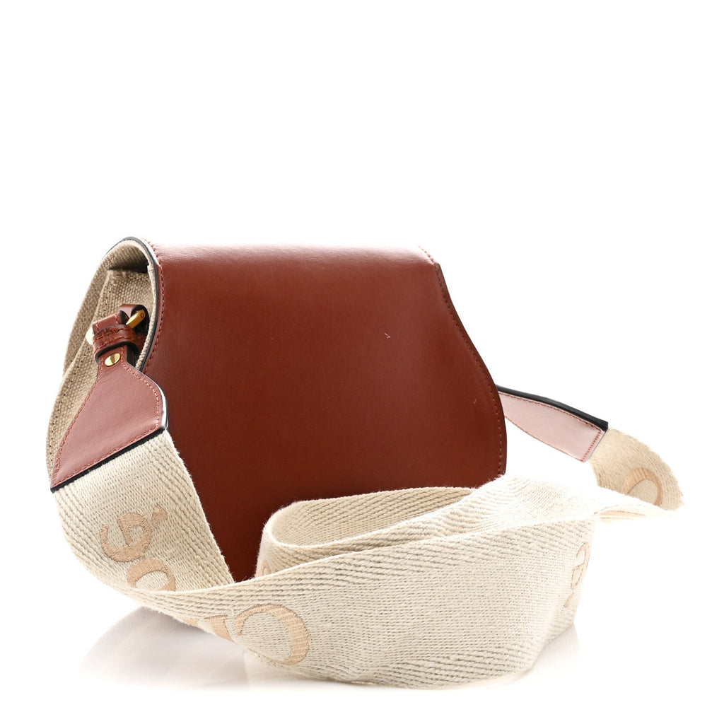 Linen Calfskin Small Marcie Saddle Bag Sepia Brown