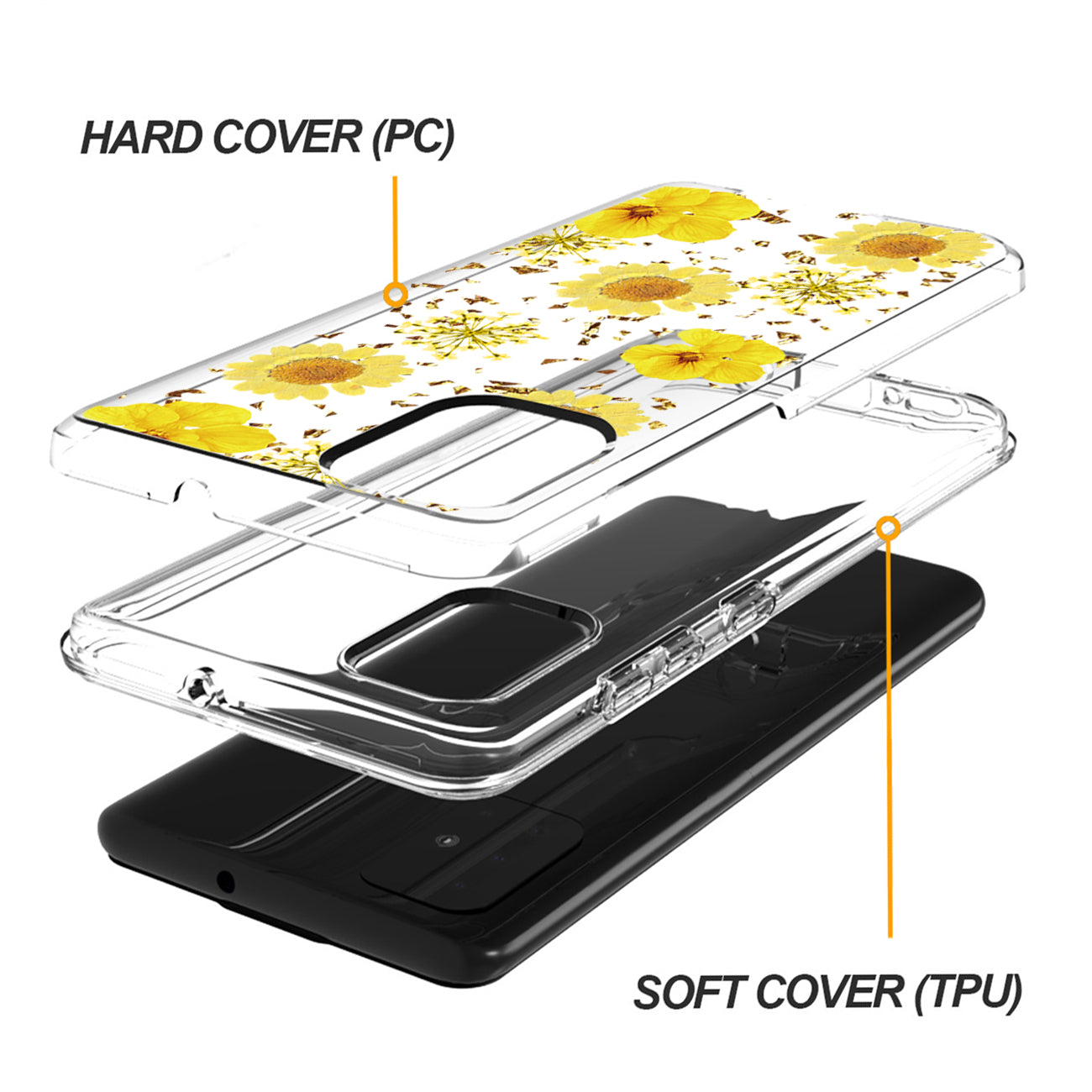 Pressed Dried Flower Design Phone Case For Samsung Galaxy A51 5G In Yellow