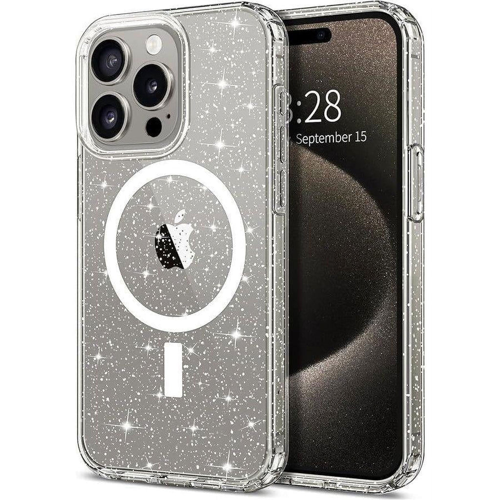 Entronix [Magnetic] Case Compatible with iPhone 16 Pro - [Hard Back] Glitter Clear