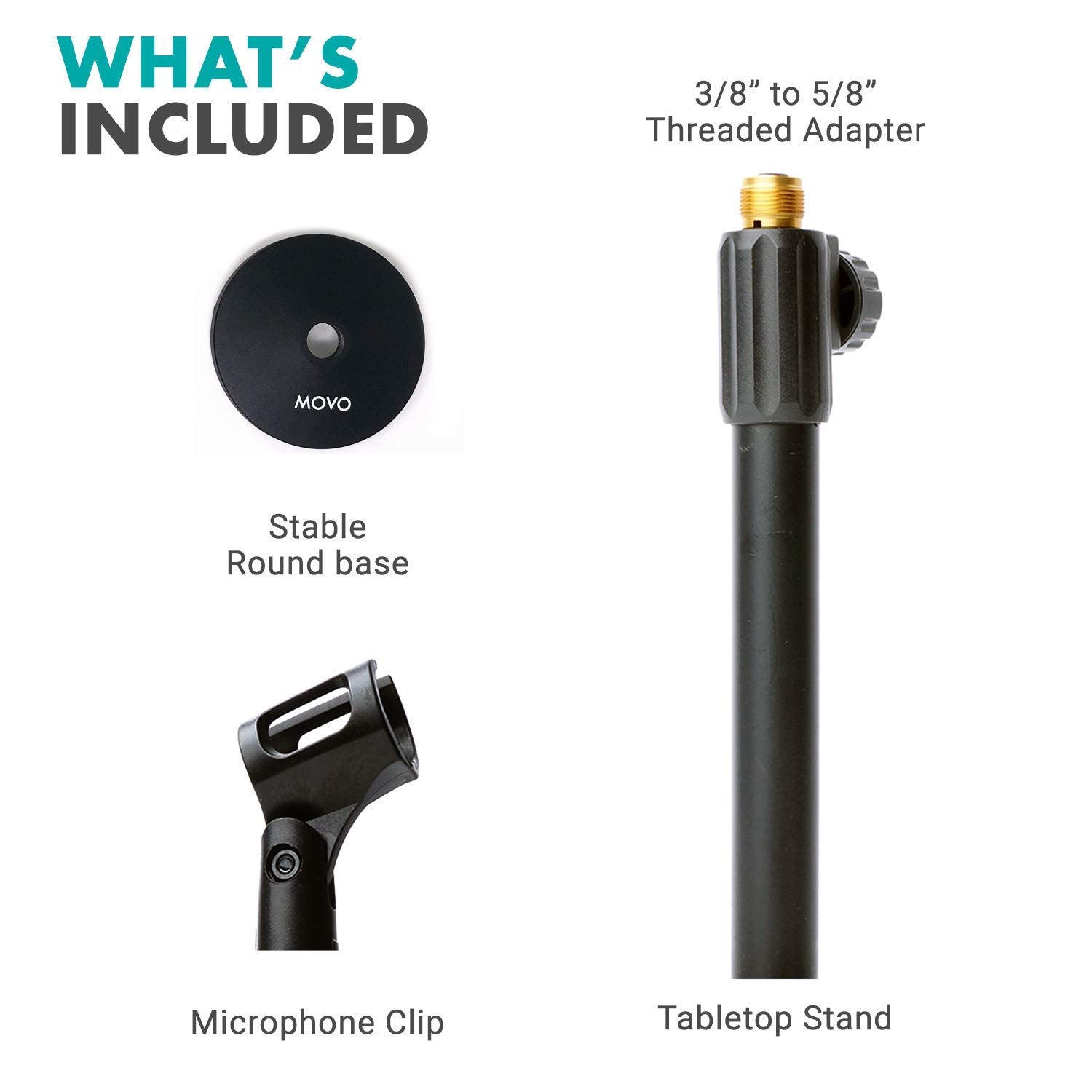 Movo TMC-3 Adjustable Tabletop Mic Stand with Mic Clip