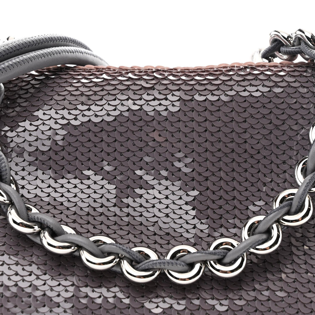 Sequin Medium Donut Chain Flamenco Knot Clutch Grey