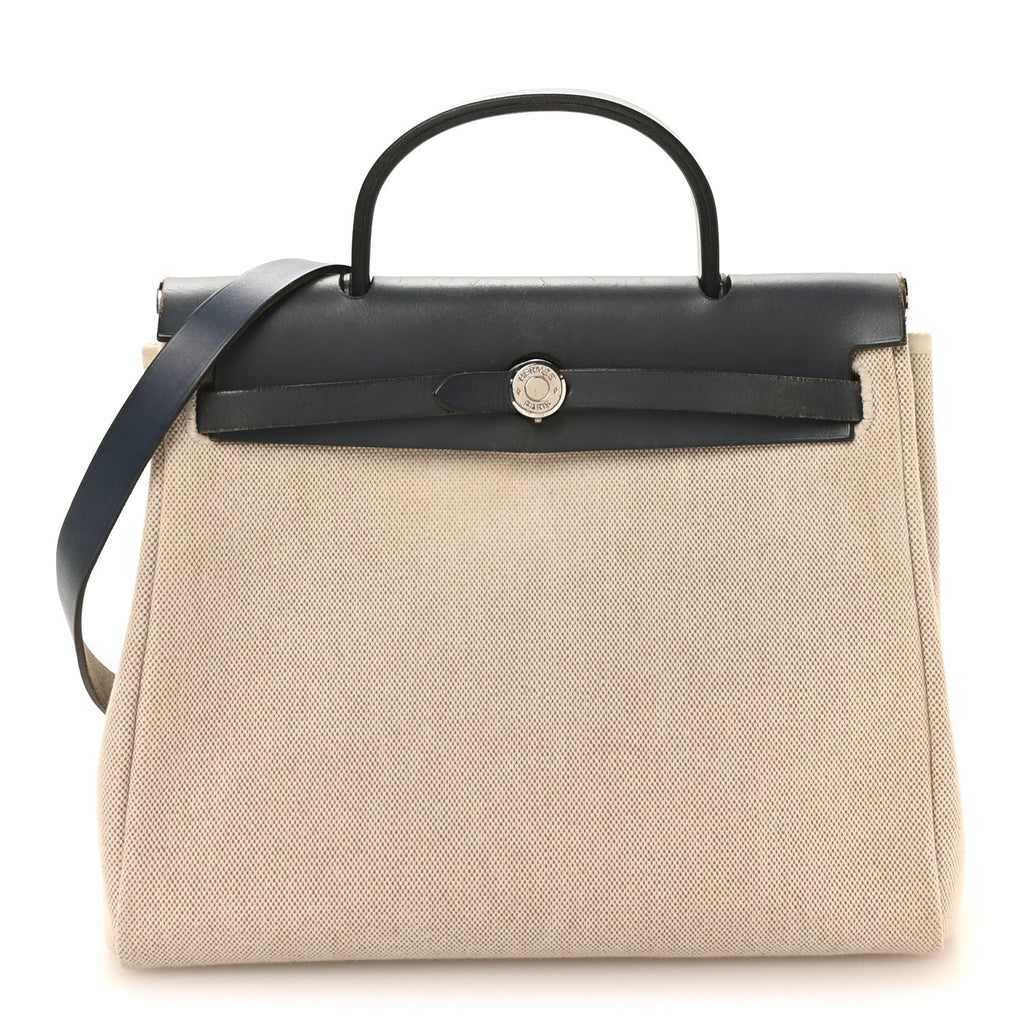 Toile Vache Calfskin Herbag PM 30 Navy Bleu Natural