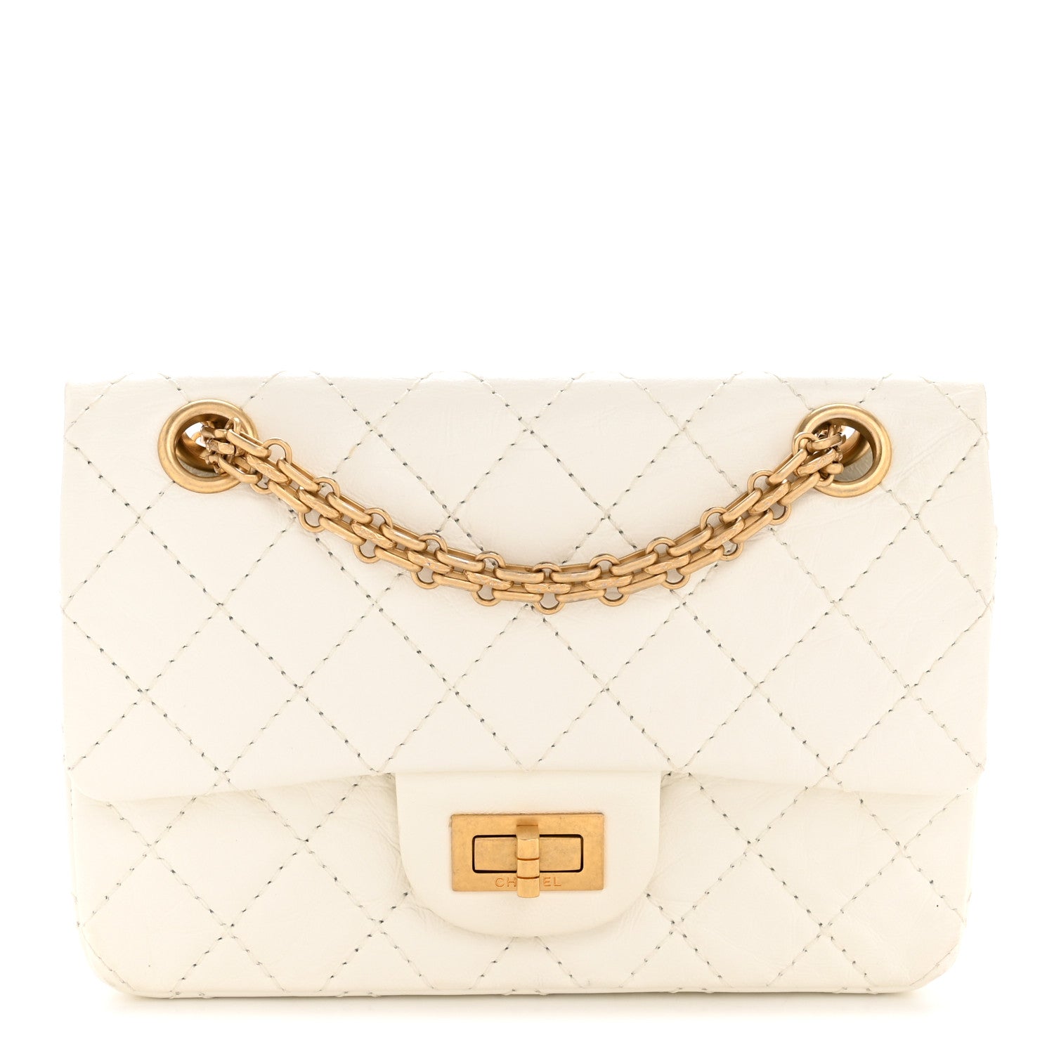 Aged Calfskin Quilted 2.55 Reissue Mini Flap White