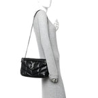 Lambskin Quilted Small Loulou Puffer Monogram Chain Satchel Black