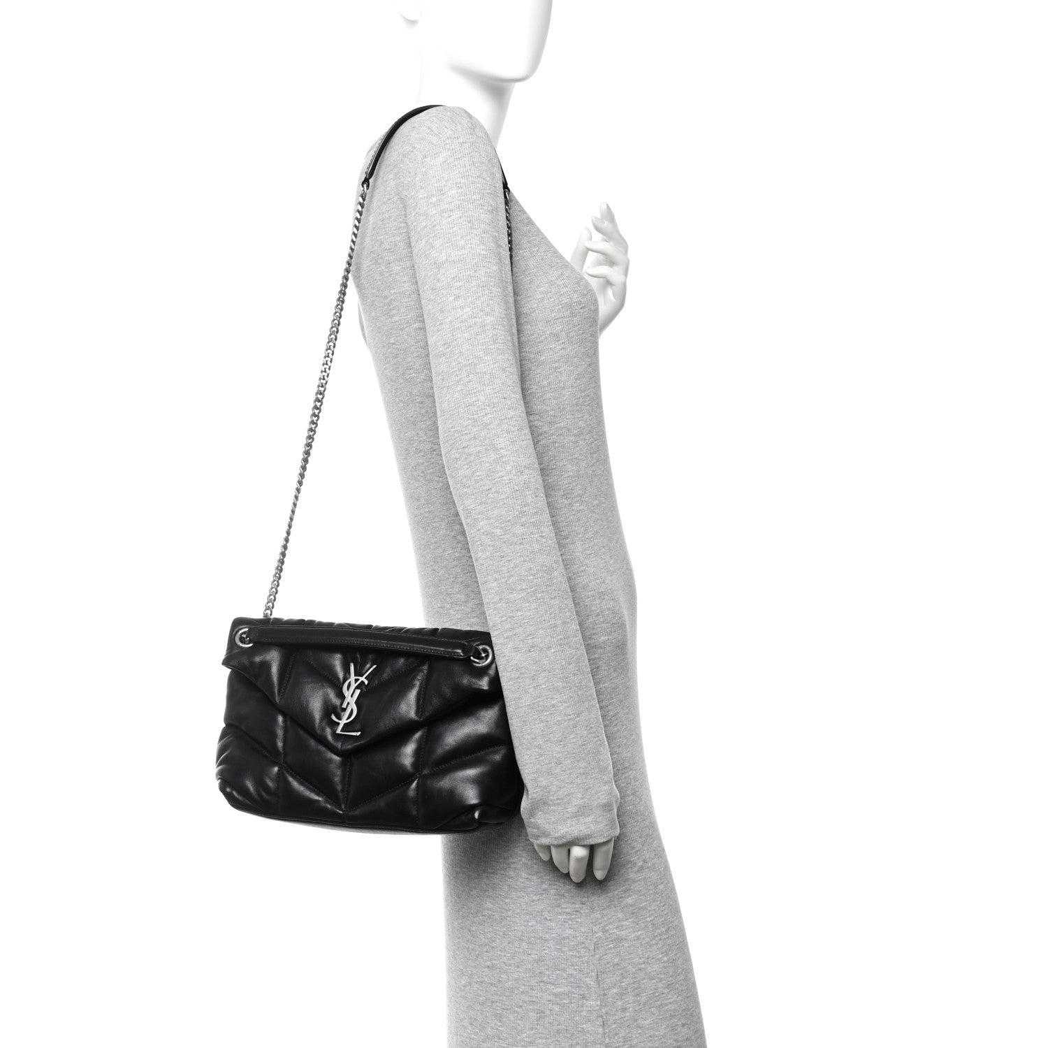 Lambskin Quilted Small Loulou Puffer Monogram Chain Satchel Black