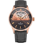 Edox Women's Automatic Watch Les Vauberts Open Heart 37mm Black Rose Gold