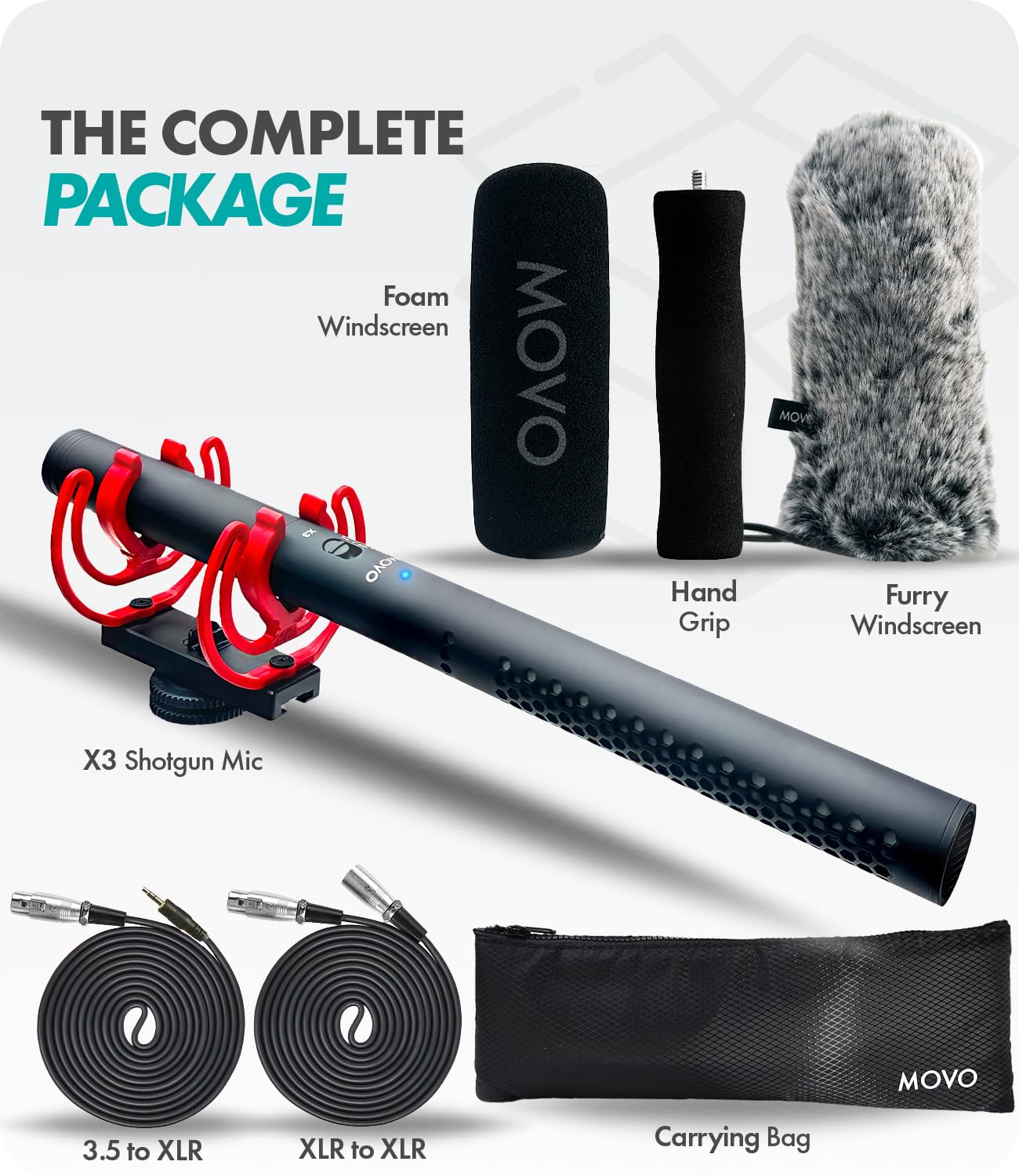 Movo X3-II 11-inch XLR Supercardioid Shotgun Condenser Microphone for Camera
