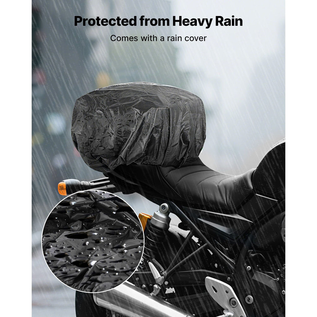 Motorcycle Tail Bag, 10 L Motorcycle Rear Seat Bag with Waterproof Rain Cover, Outdoor Sports Motorbike Luggage Storage Trunk Rack Backpack Handbag with Shoulder Strap and Inner Pocket, Black