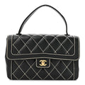 Calfskin Quilted Wild Stitch Large Top Handle Flap Black