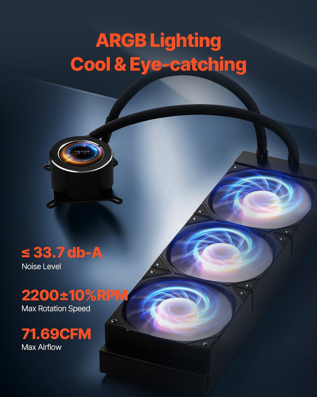 CPU Liquid Cooler AIO CPU Water Cooler with ARGB Light & 3 PWN Fans(120mm)