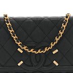 Caviar Quilted CC Filigree Wallet On Chain WOC Black