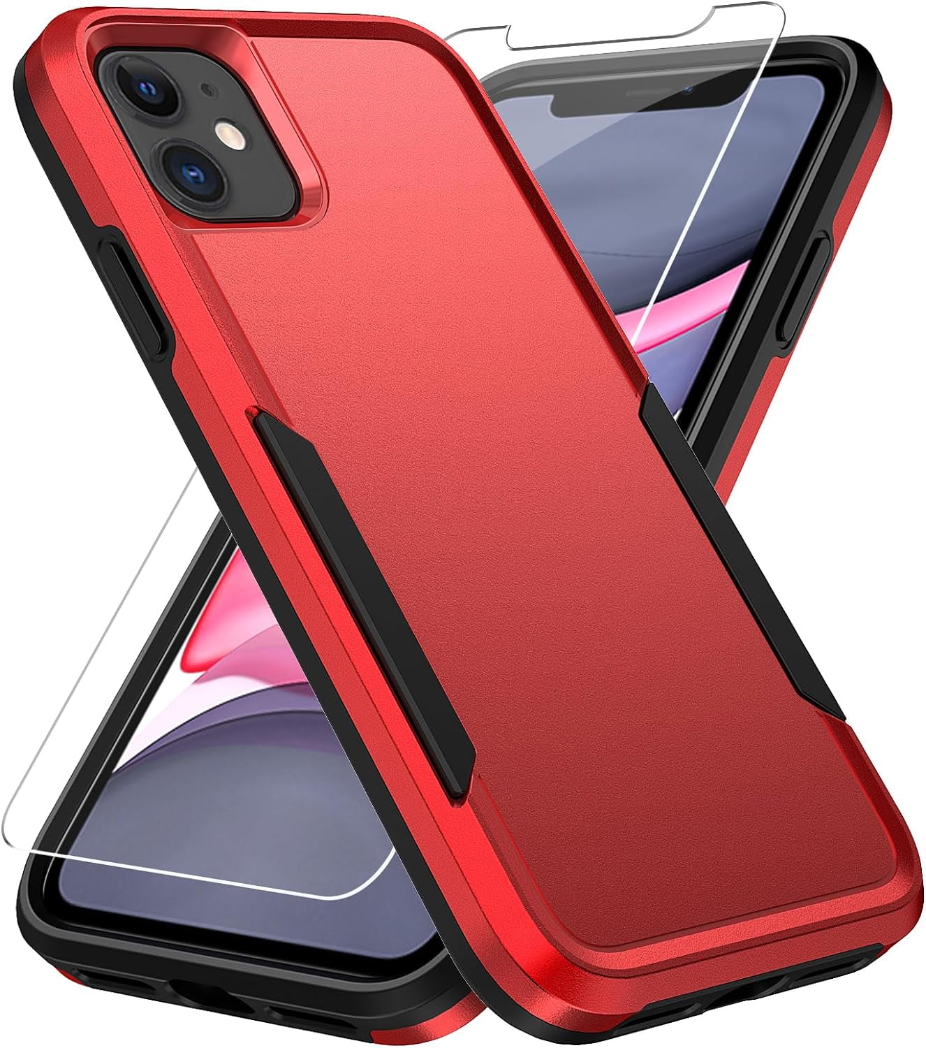Entronix Bundle Compatible with iPhone 11 - Soft-Touch Dual-Layer Case & 1 Clear Screen Protector
