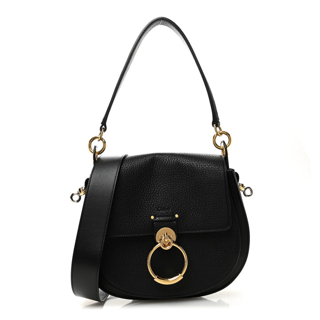 Grained Calfskin Large Tess Bag Black