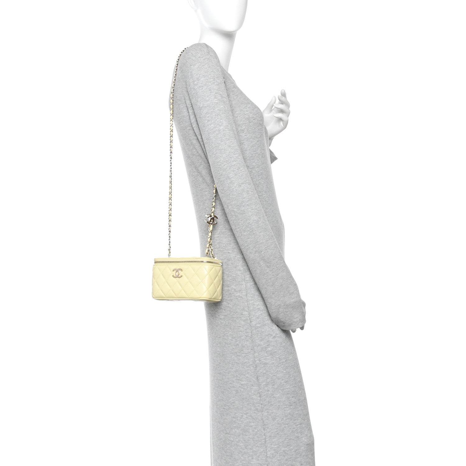 Lambskin Quilted Small Vanity Case With Chain Light Yellow