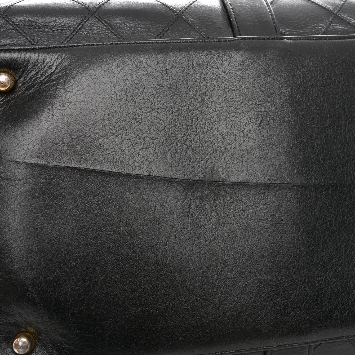 Calfskin Stitched Duffle Travel Bag Black