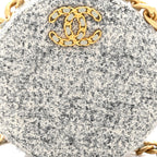 Wool Tweed Lambskin Quilted Chanel 19 Round Clutch With Chain Grey Ecru