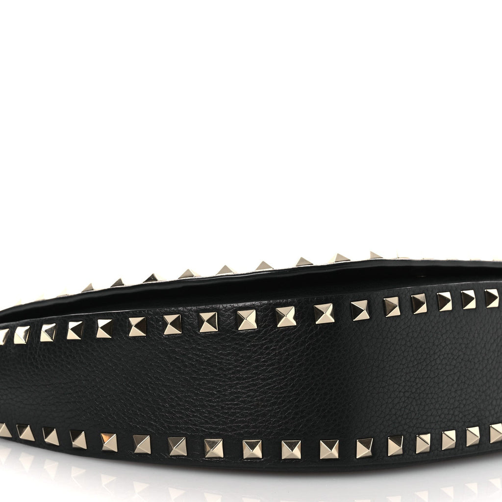 Grained Calfskin Rockstud Saddle Bag Black