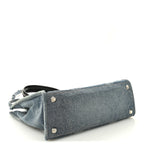 Washed Frayed Denim Logo Medium Hardware Tote Blue